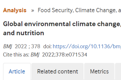 Global environmental climate change, covid-19, and conflict threaten food security and nutrition
