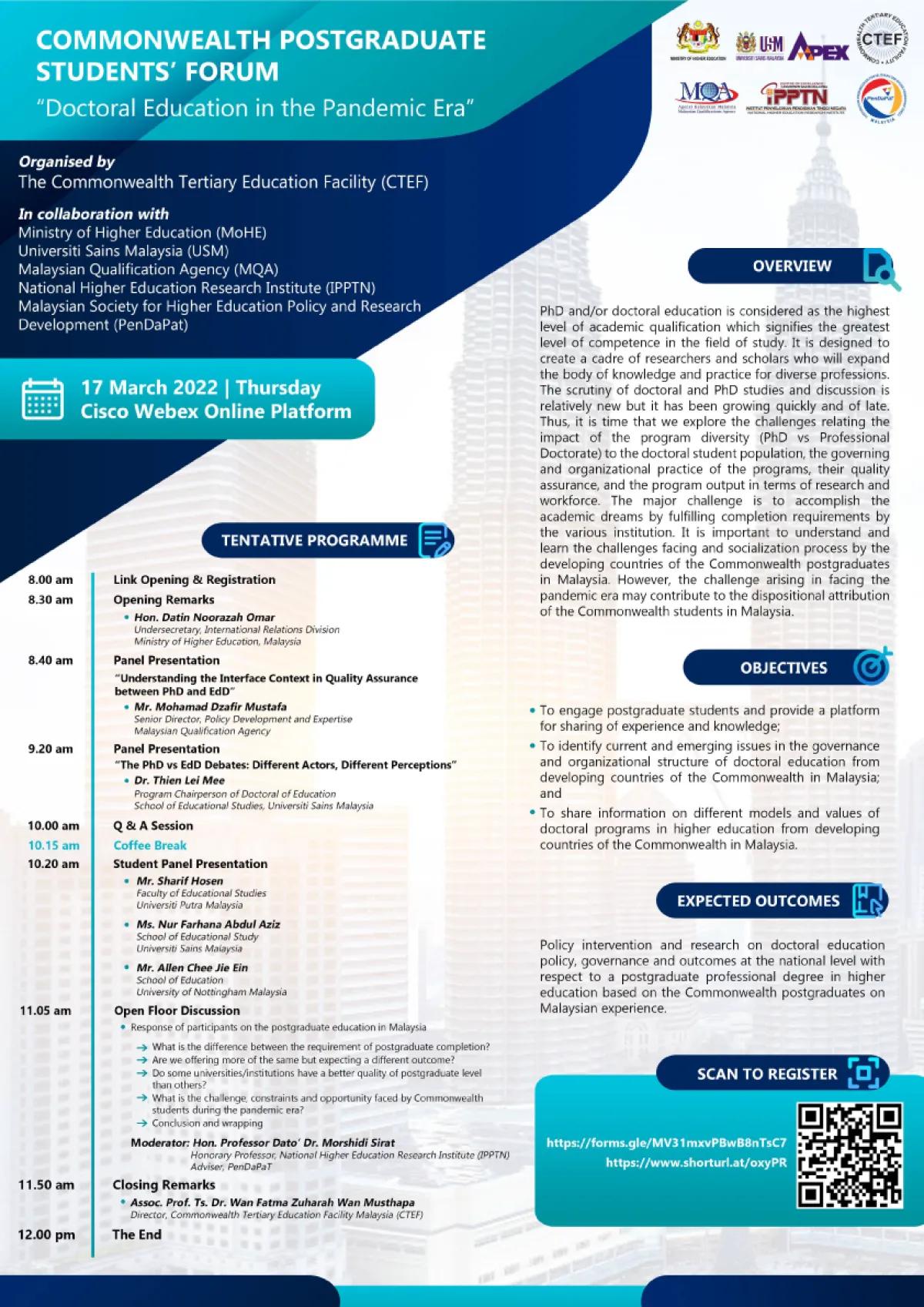 CTEF COMMONWEALTH POSTGRADUATE STUDENTS’ FORUM “Doctoral Education in Pandemic Era”