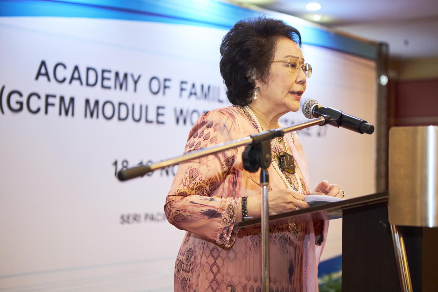 Guest of honour Toh Puan Dato’ Seri Hjh Dr Aishah Ong during her speech