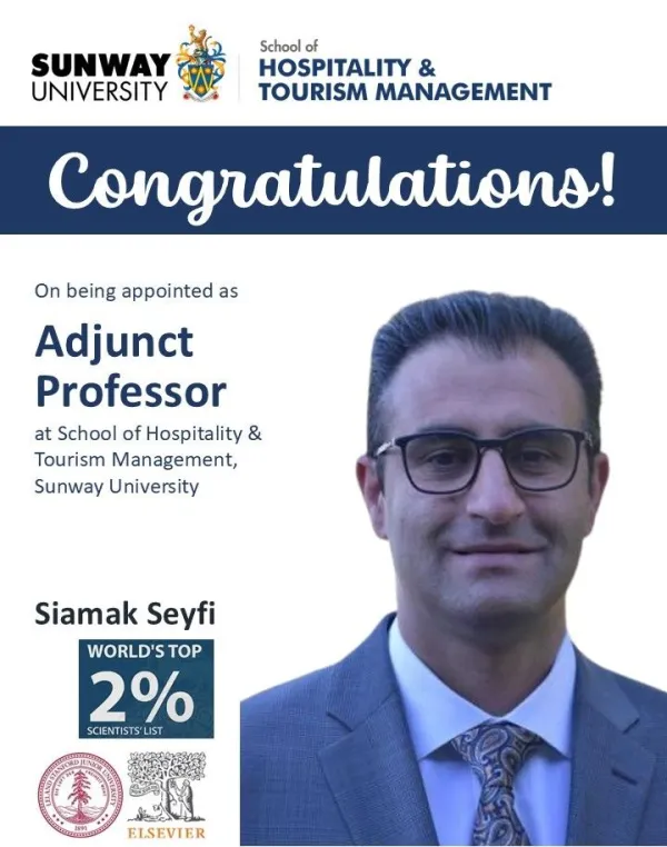 Sunway University Welcomes World-Renowned Tourism Scholar Prof. Siamak Seyfi as Adjunct Professor
