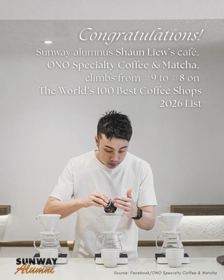 Sunway Alumnus Shaun Liew's Cafe, ONO Specialty Coffee &amp; Matcha, Climbs from #9 to #8 on The World's 100 Best Coffee Shops 2026 List