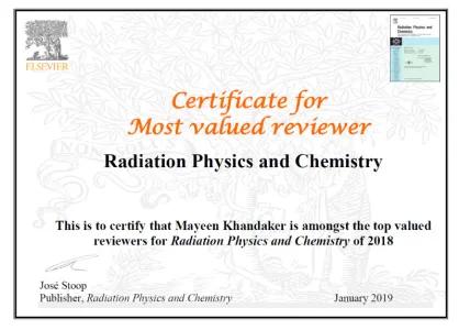 Journal of the Radiation Physics and Chemistry - Year 2018 Most Valued Reviewer