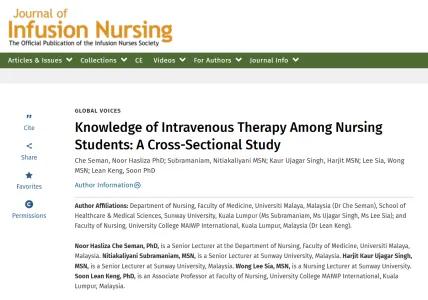 FMLS Nursing Lecturers Publish Study on IV Therapy Knowledge