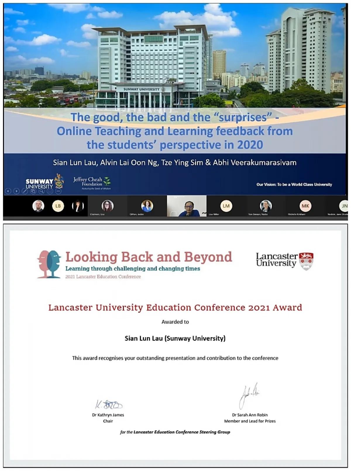 Professor Lau Sian Lun Awarded Lancaster University Education Conference 2021 Prize