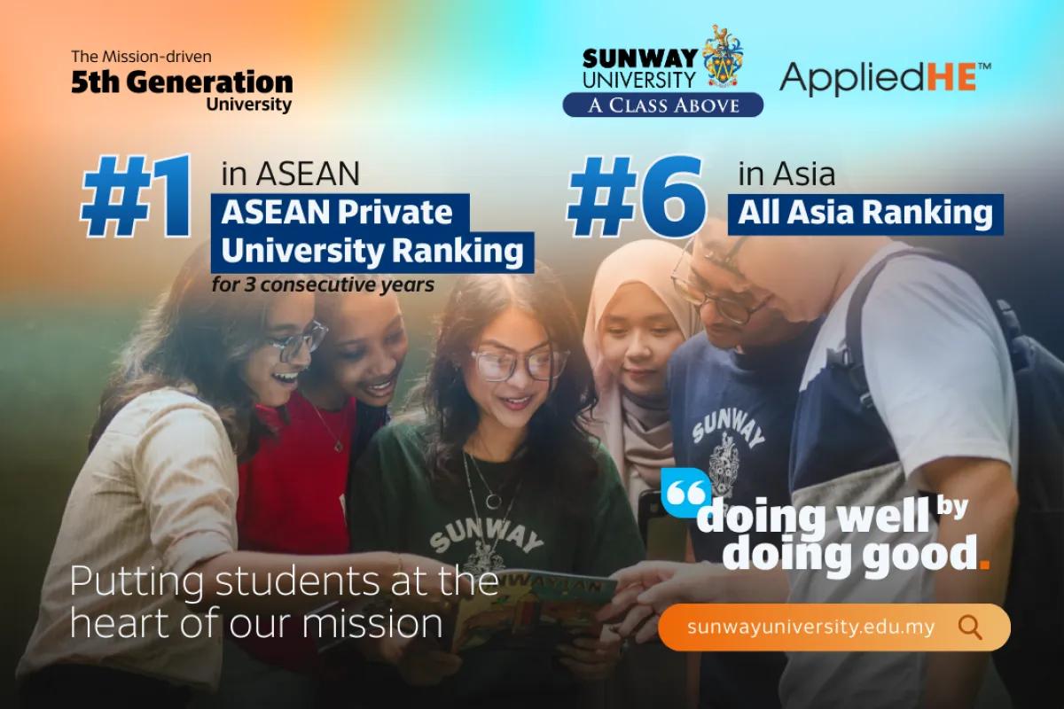 Sunway University Secures a Historic Hat-Trick as the #1 Private University in ASEAN 