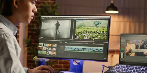 Student using photo editing software